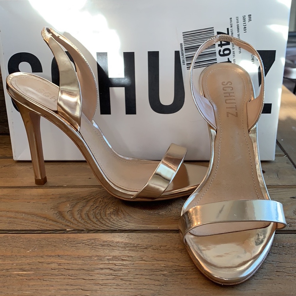 Schutz Luriane Gold Heel 6.5